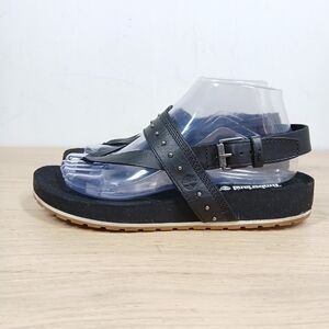 Timberland Black Leather Buckle Strap Studded Platform Thong Sandals 1625